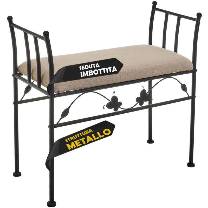foto del prodotto panca poggiapiedi camera da letto pouf sgabello tessuto metallo nero 68x64x30cm