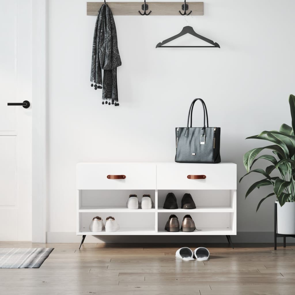 foto del prodotto panca porta scarpe bianco lucido 102x35x55 cm legno multistratocod mxl 127339