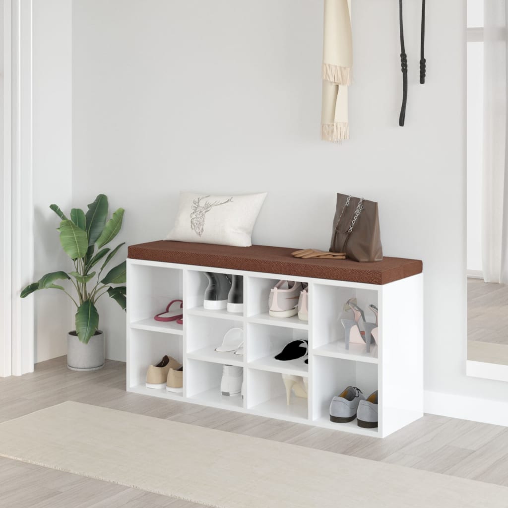 foto del prodotto panca porta scarpe bianco lucido 103x30x48 cm legno multistrato cod mxl 60312