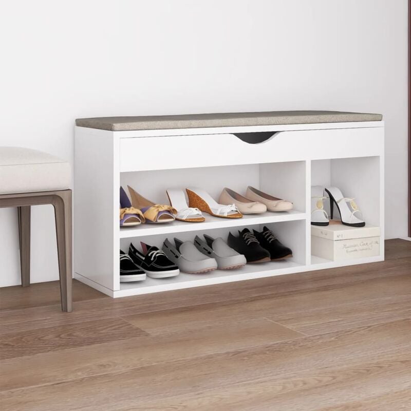 foto del prodotto panca porta scarpe con cuscino bianca 104x30x49cm multistrato vidaxl