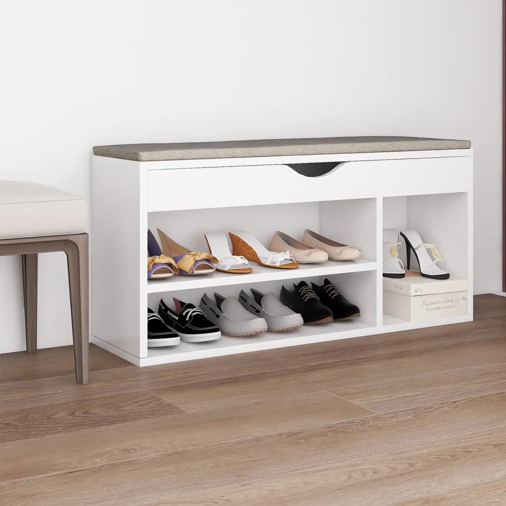 foto del prodotto panca porta scarpe con cuscino bianca 104x30x49cm multistratocod mxl 78642