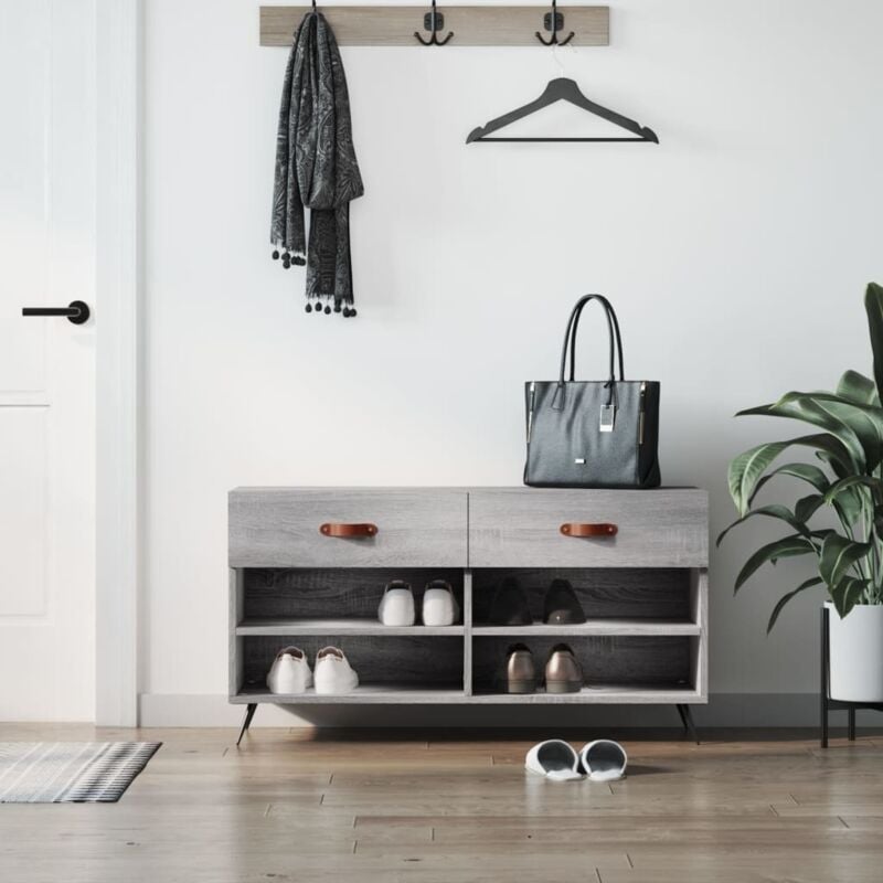 foto del prodotto panca porta scarpe grigio sonoma 102x35x55 cm legno multistrato vidaxl