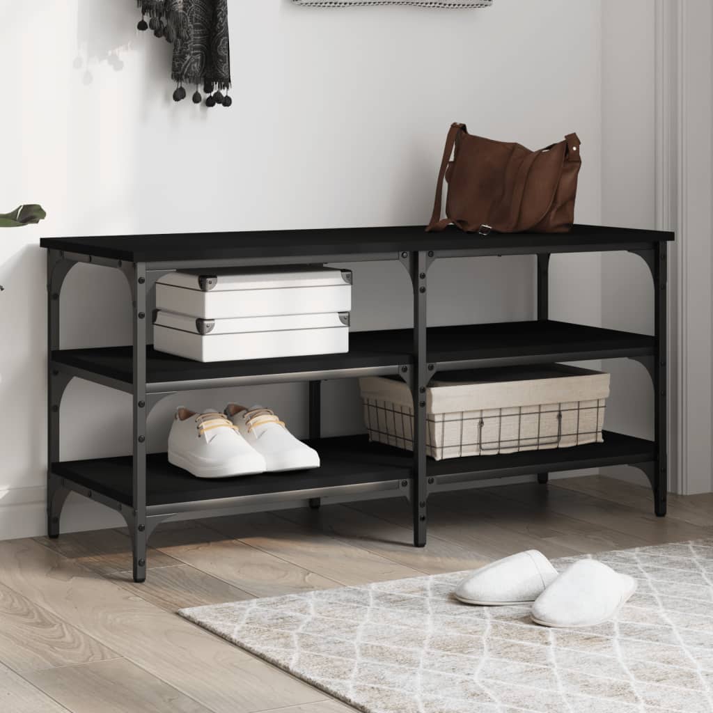foto del prodotto panca porta scarpe nera 100x38,5x49 cm in legno multistrato