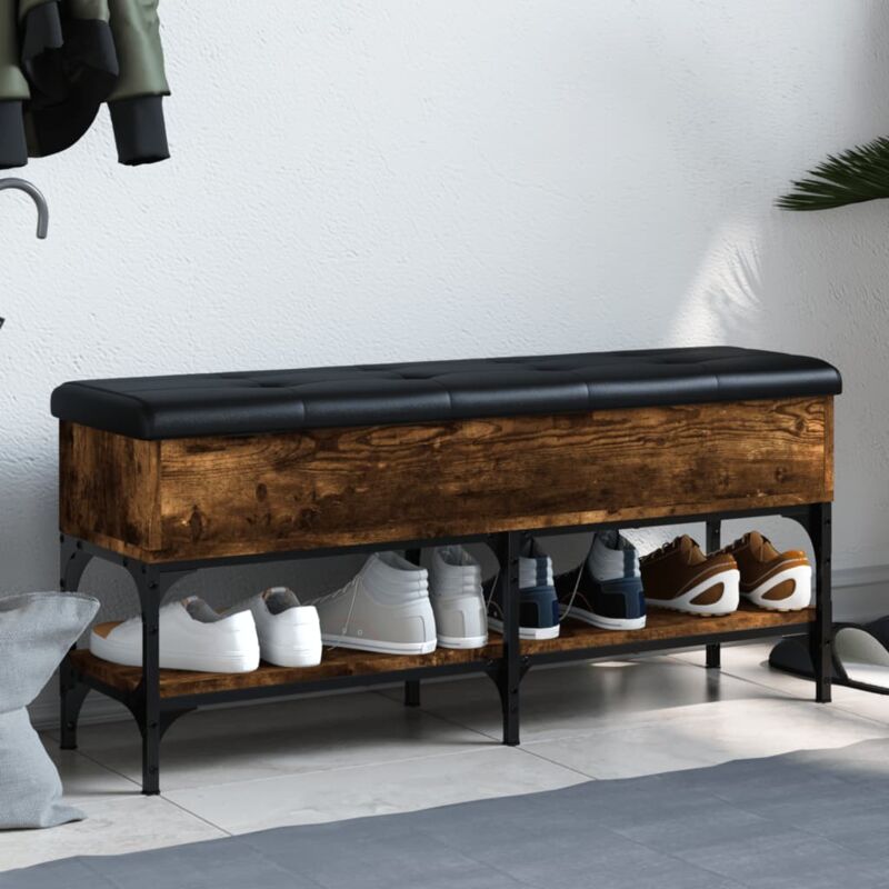 foto del prodotto panca porta scarpe rovere fumo 102x32x45cm in legno multistrato