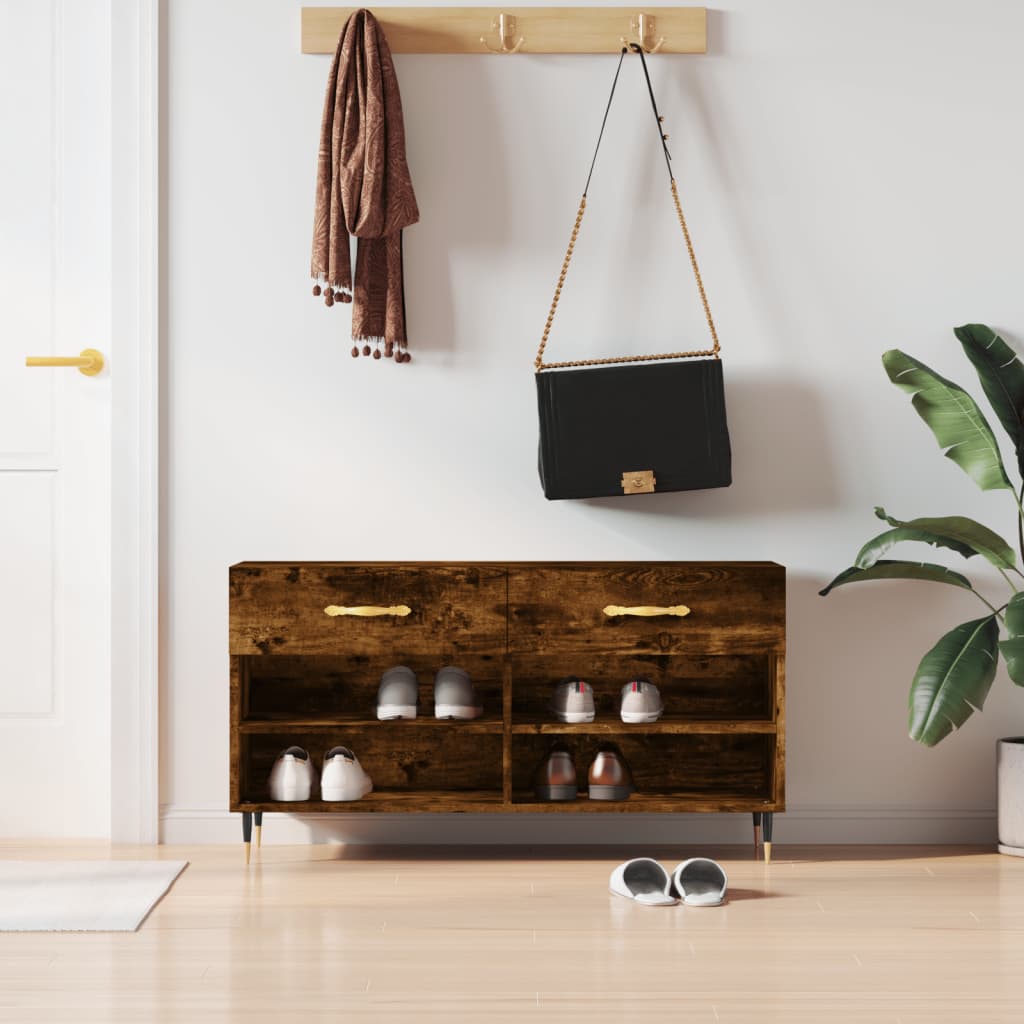 foto del prodotto panca porta scarpe rovere fumo 102x35x55 cm legno multistratocod mxl 80949