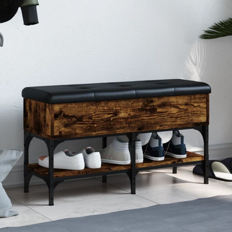 foto del prodotto panca porta scarpe rovere fumo 82x32x45 cm in legno multistrato vidaxl