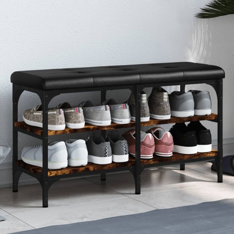 foto del prodotto panca porta scarpe rovere fumo 82x32x47 cm in legno multistrato