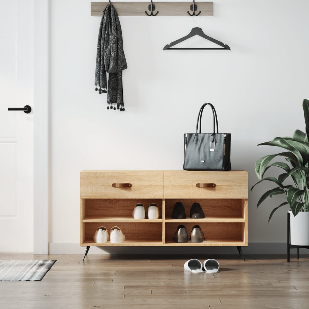 foto del prodotto panca porta scarpe rovere sonoma 102x35x55 cm legno multistrato