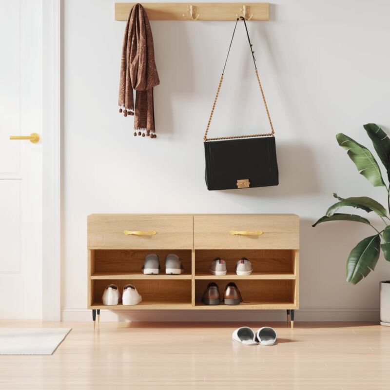 foto del prodotto panca porta scarpe rovere sonoma 102x35x55 cm legno multistrato vidaxl