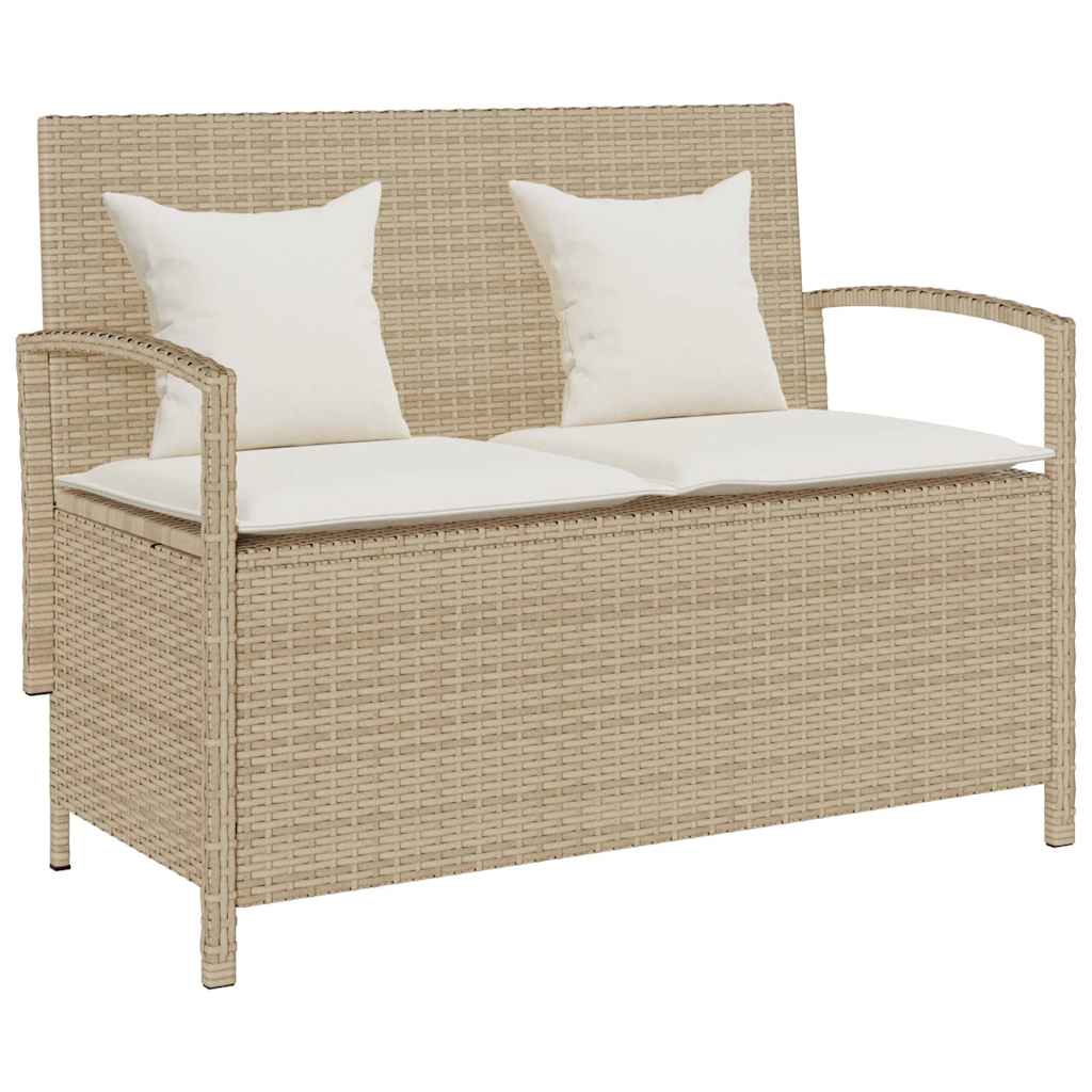 foto del prodotto panca portaoggetti da giardino con cuscino beige in polyrattan