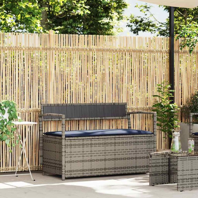 foto del prodotto panca portaoggetti da giardino con cuscino grigio in polyrattan vidaxl