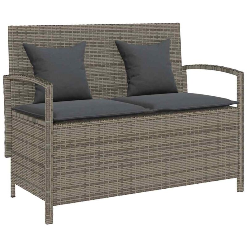 foto del prodotto panca portaoggetti da giardino con cuscino grigio in polyrattan vidaxl