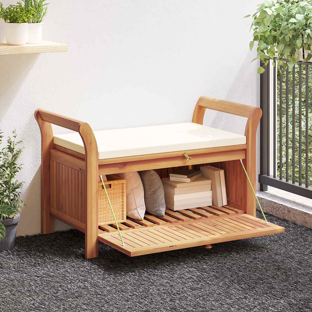foto del prodotto panca portaoggetti giardino cuscino 126cm legno massello acacia cod mxl 43510