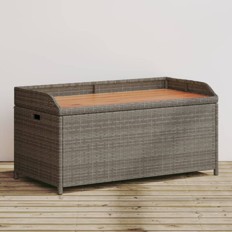 foto del prodotto panca portaoggetti giardino grigia 100x50x52 polyrattan acacia vidaxl