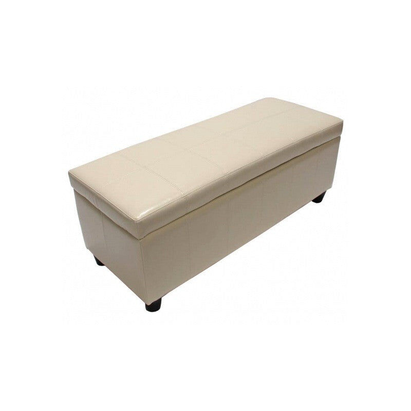 foto del prodotto panca portaoggetti in cuoio rigenerato crema 112x45x45 cm ban04014