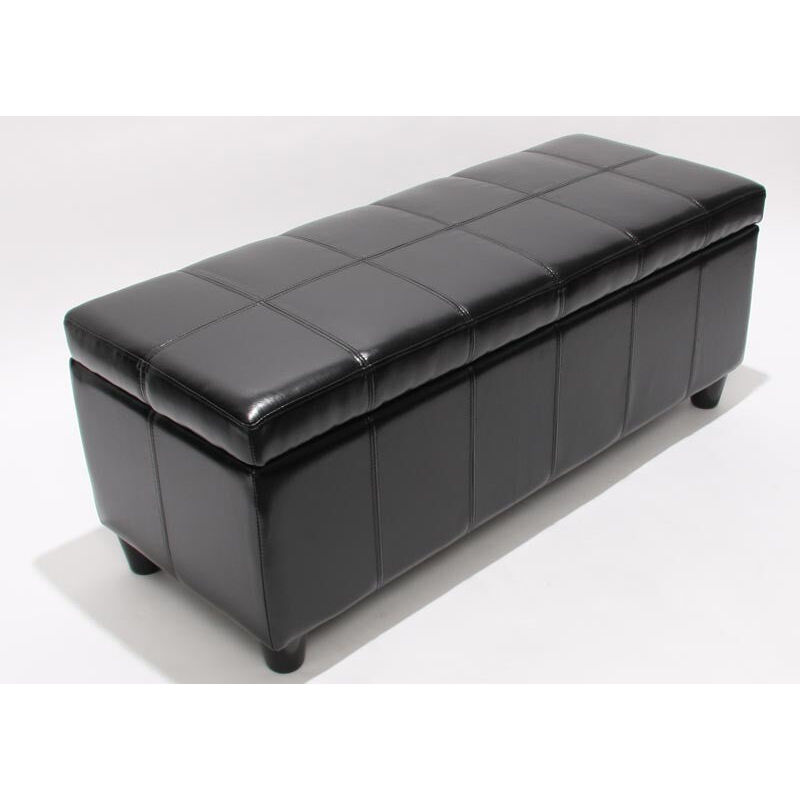 foto del prodotto panca portaoggetti in cuoio rigenerato nero 112x45x45 cm ban04012