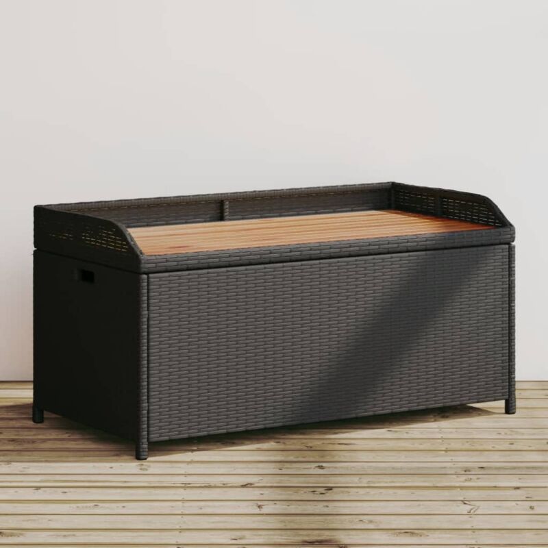 foto del prodotto panca portaoggetti nera 100x50x52 cm polyrattan e legno acacia vidaxl