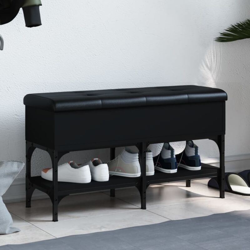 foto del prodotto panca portaoggetti nera 82x32x45 cm in legno multistrato vidaxl