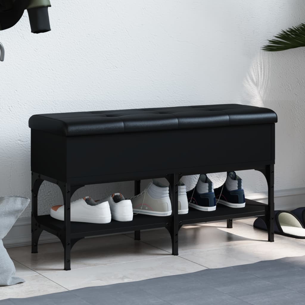 foto del prodotto panca portaoggetti nera 82x32x45 cm in legno multistratocod mxl 133631
