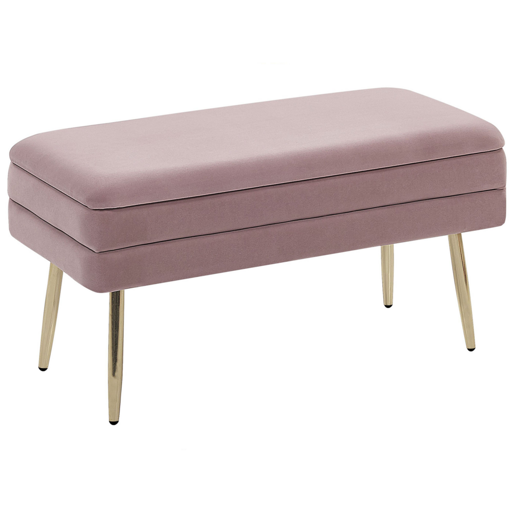 foto del prodotto panca portaoggetti per camera da letto rivestimento in velluto di poliestere rosa gambe dorate design glam mobili da soggiorno in tinta unita