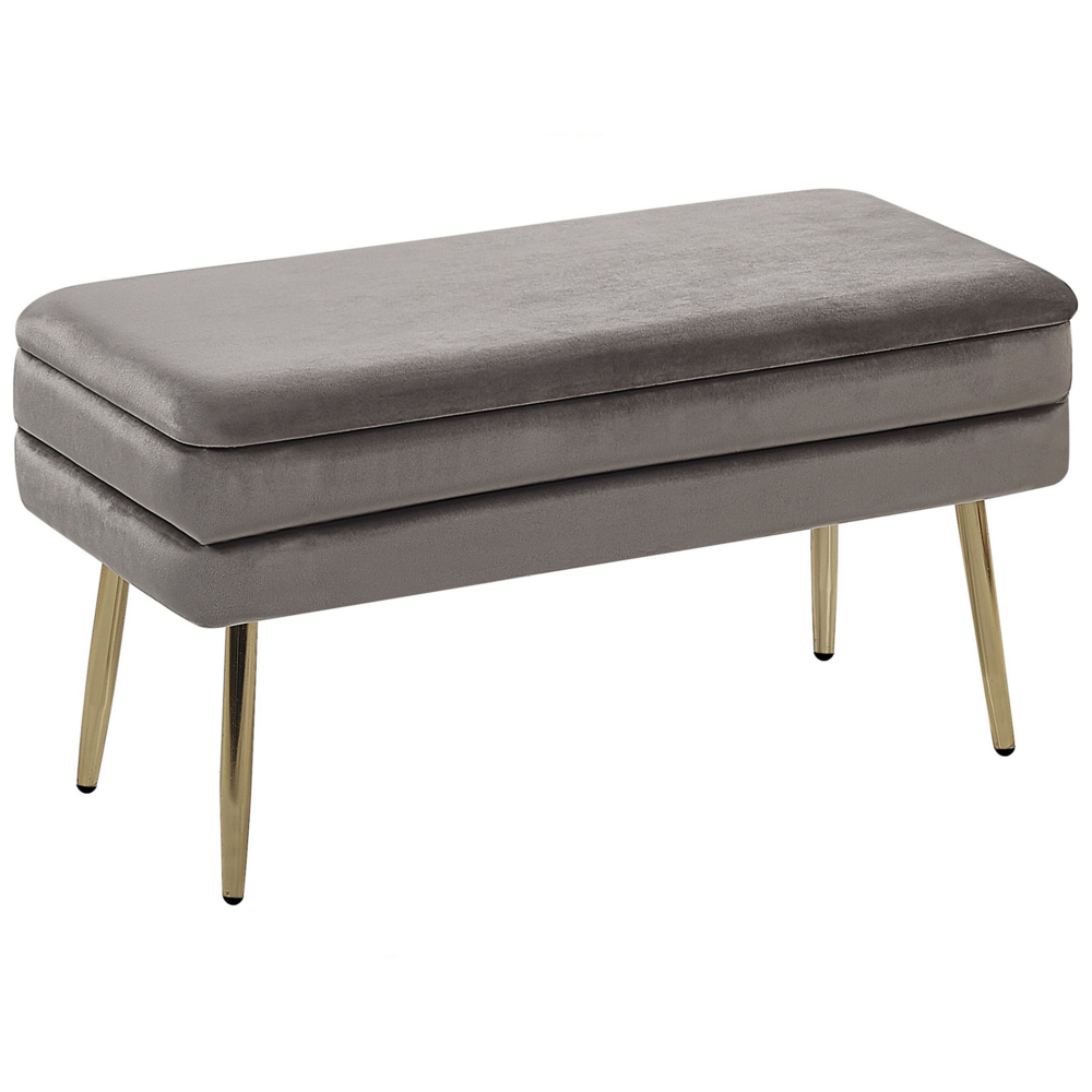 foto del prodotto panca portaoggetti per camera da letto velluto di poliestere grigio gambe dorate design glam mobili da soggiorno a tinta unita