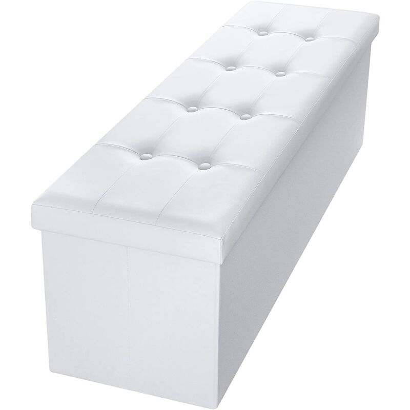 foto del prodotto panca portaoggetti pieghevole 110x38x38 cm pouf poggiapiedi pouf divano con contenitore bianco