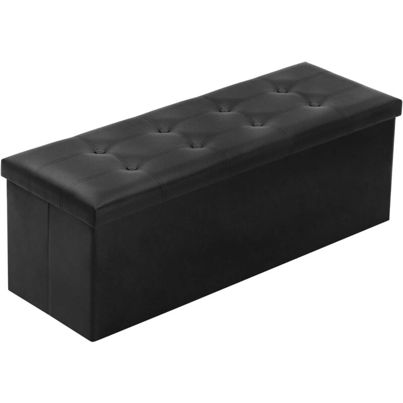 foto del prodotto panca portaoggetti pieghevole 110x38x38 cm pouf poggiapiedi pouf divano con contenitore nero