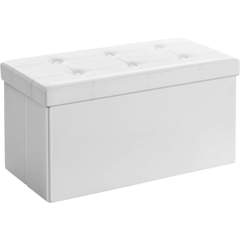 foto del prodotto panca portaoggetti pieghevole 76x38x38 cm pouf poggiapiedi pouf divano con contenitore bianco