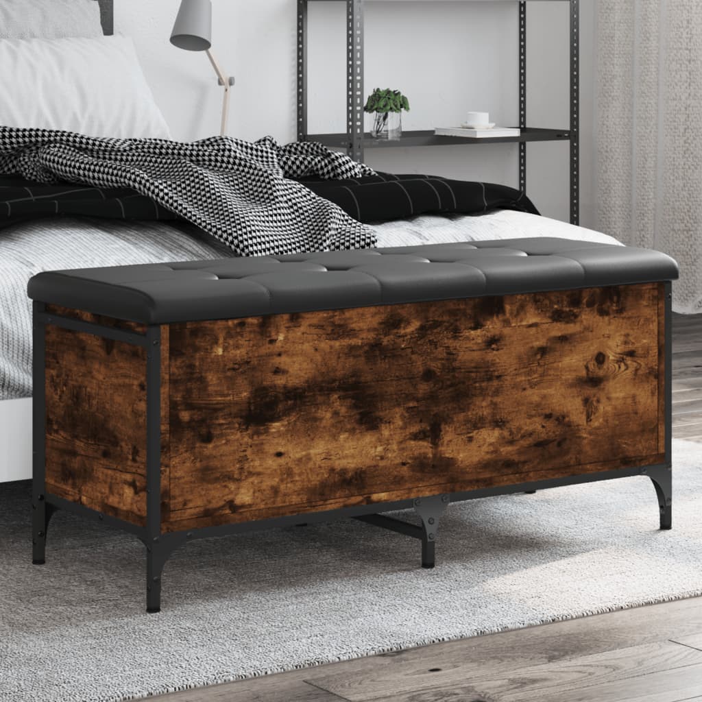 foto del prodotto panca portaoggetti rovere fumo 102x42x45 cm legno multistratocod mxl 109525