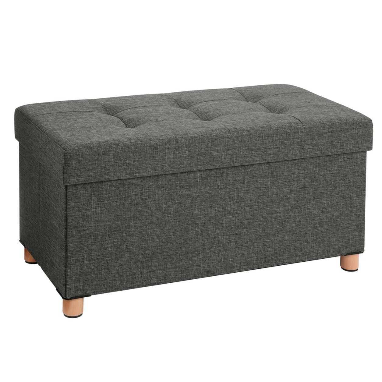 foto del prodotto panca portaoggetti sgabello imbottito cassapanca pieghevole con coperchio gambe in legno massiccio volume salvaspazio 65 l portata 300 kg per camera da letto corridoio 76 cm grigio scuro 12 0003328