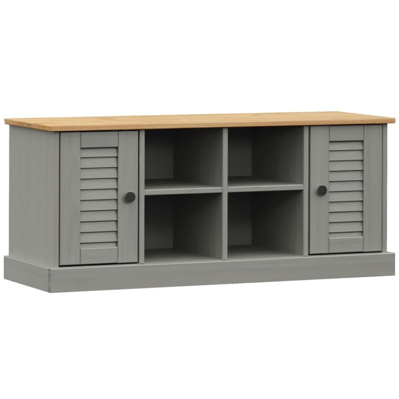 foto del prodotto panca portascarpe con 4 scomparti e 2 armadietti 106 x 35 x 45 cm in legno di pino grigio dec024963