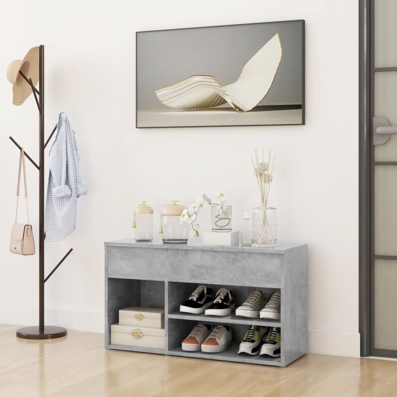 foto del prodotto panca portascarpe grigio cemento 80x30x45 cm in truciolato vidaxl