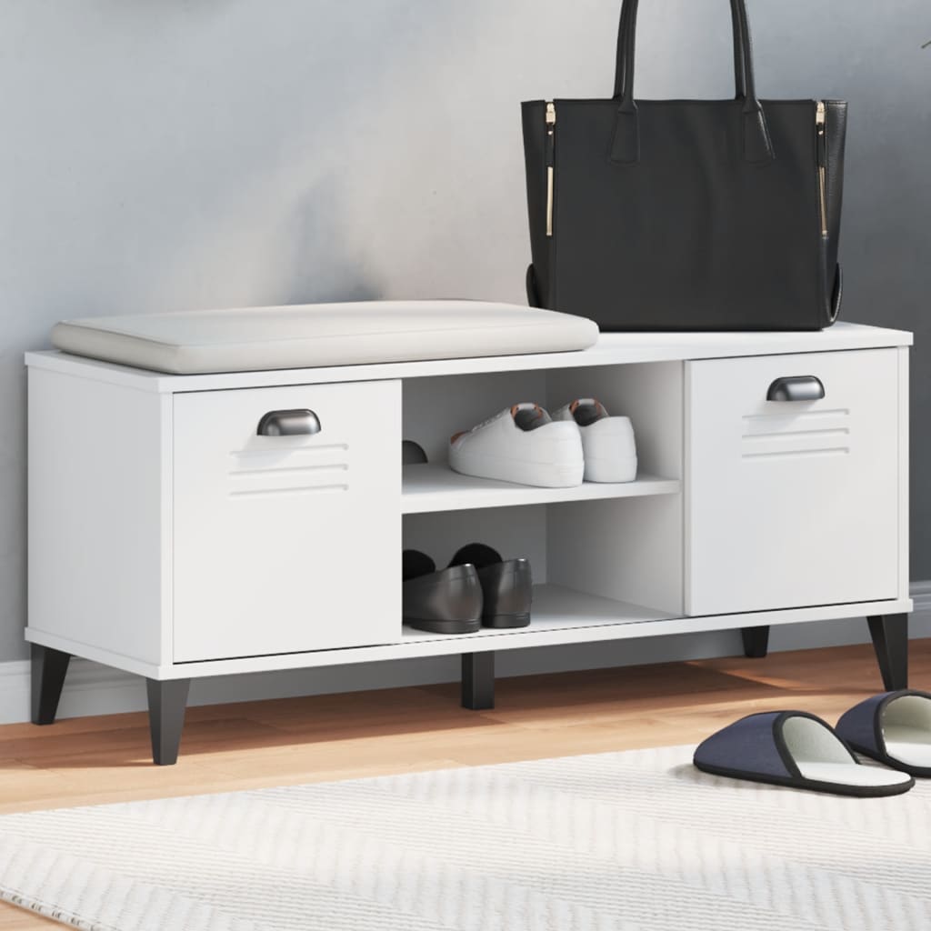 foto del prodotto panca portascarpe viken bianca 106x35x45 cm legno massello pino