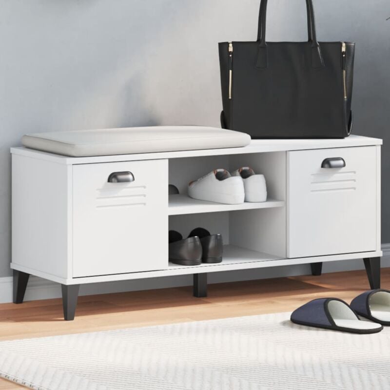 foto del prodotto panca portascarpe viken bianca 106x35x45 cm legno massello pino vidaxl