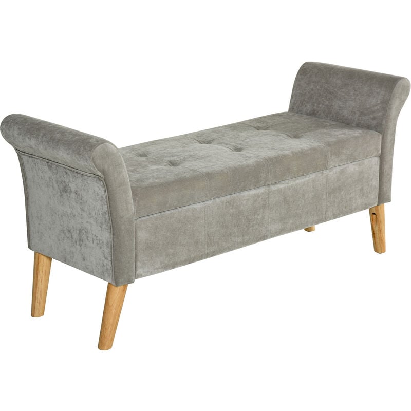 foto del prodotto panca pouf contenitore in tessuto imbottito con braccioli 136,5x45x62 cm grigia