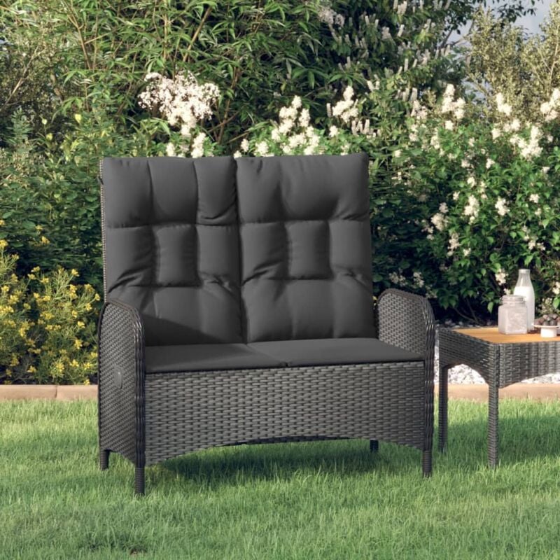 foto del prodotto panca reclinabile da giardino con cuscini 107cm polyrattan nera