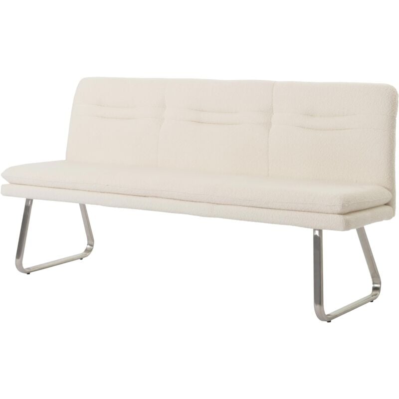 foto del prodotto panca sala da pranzo panca imbottita con schienale in tessuto ritorto crema e acciaio inox spazzolato lunghezza 180 cm 040005853