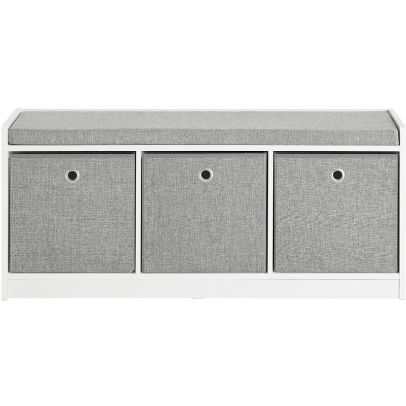 foto del prodotto panca scarpiera cassapanca da interno mobile bagno con 3 cesti bianco e grigio l102p32a45cm fsr65 dg sobuy