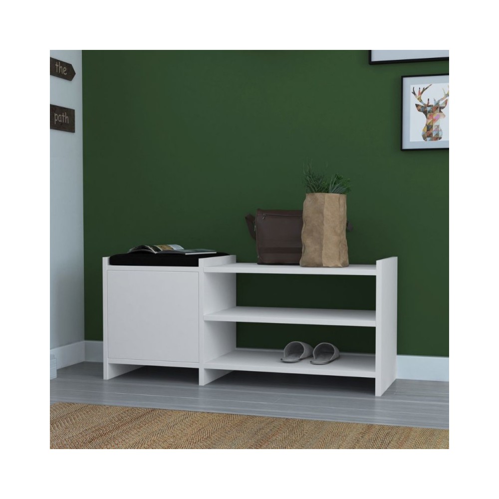 foto del prodotto panca scarpiera con anta e ripiani sunno bianco 100x35x44