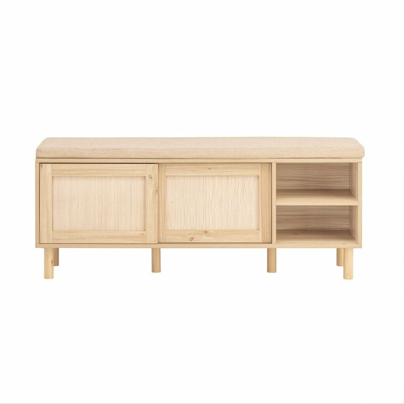 foto del prodotto panca scarpiera da ingresso con 2 porte scorrevoli naturale 120x35.2x49cm fsr163 n sobuy