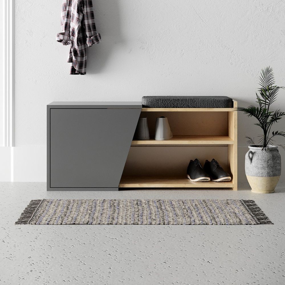 foto del prodotto panca scarpiera fiona con struttura rovere e frontali antracite con cuscino