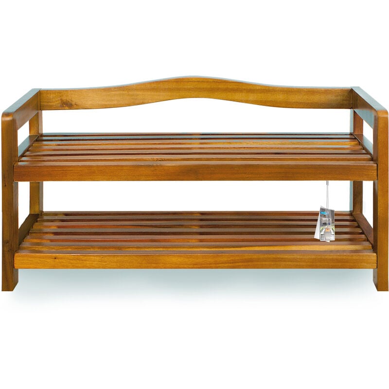 foto del prodotto panca scarpiera in massiccio legno d acacia 2 ripiani 42 x 74 x 26 cm caricabile fino a 80kg stretta mobile ingresso corridoio 2 ripiani casaria