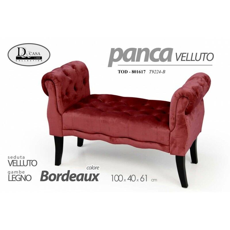 foto del prodotto panca scendiletto in velluto bordeaux cm100 x 40 x 61 h
