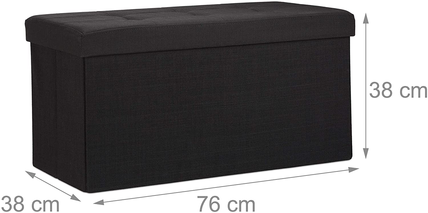 foto del prodotto panca sgabello pouf contenitore pieghevole poggiapiedi 76 cm lino nero 13 0002337