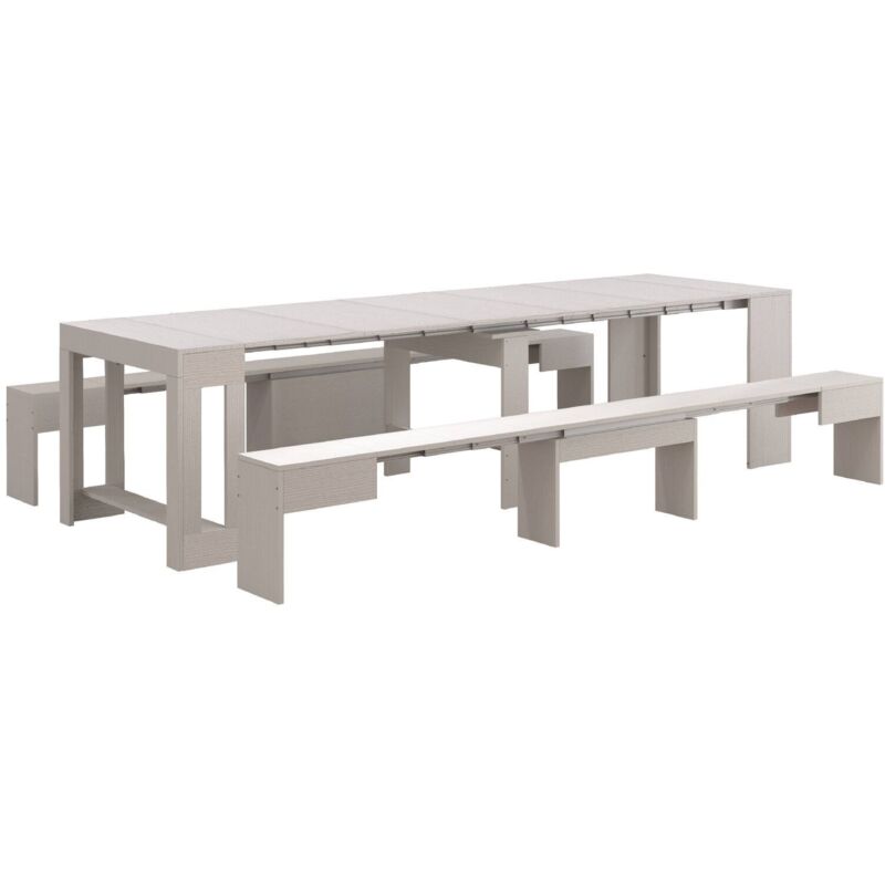 foto del prodotto panca torquato, set di 2 sedute per tavolo da pranzo, panche allungabili, 290x25h45 cm, bianco dmora