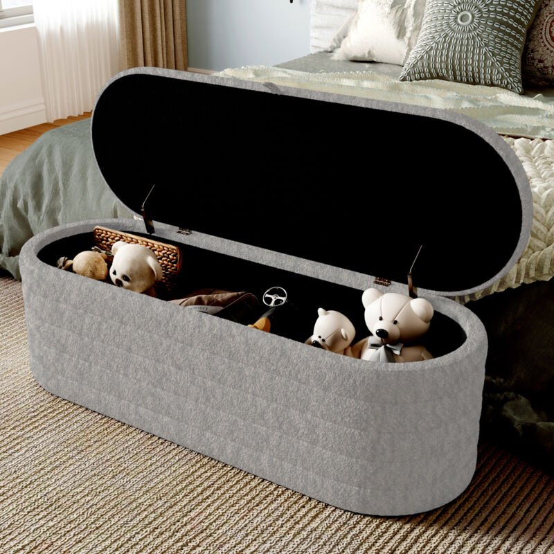 foto del prodotto panche fondo letto 120x40 cm, pouf contenitore imbottito, pouf, velluto teddy, grigio
