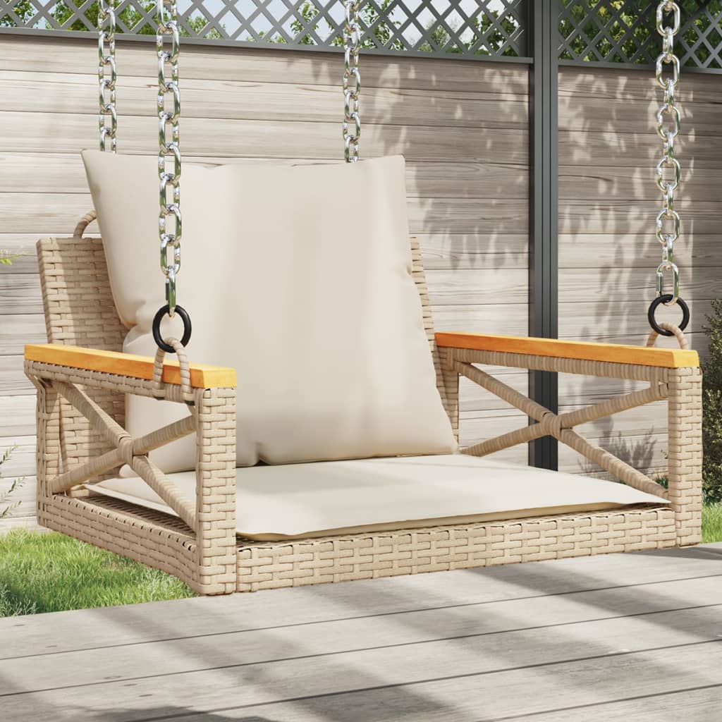 foto del prodotto panchina a dondolo con cuscini beige 63x62x40 cm in polyrattan