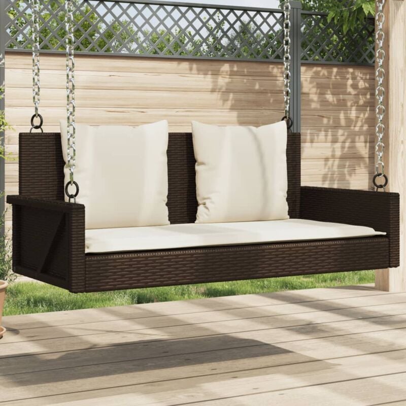 foto del prodotto panchina a dondolo con cuscini marrone 119x56x48 cm polyrattan vidaxl
