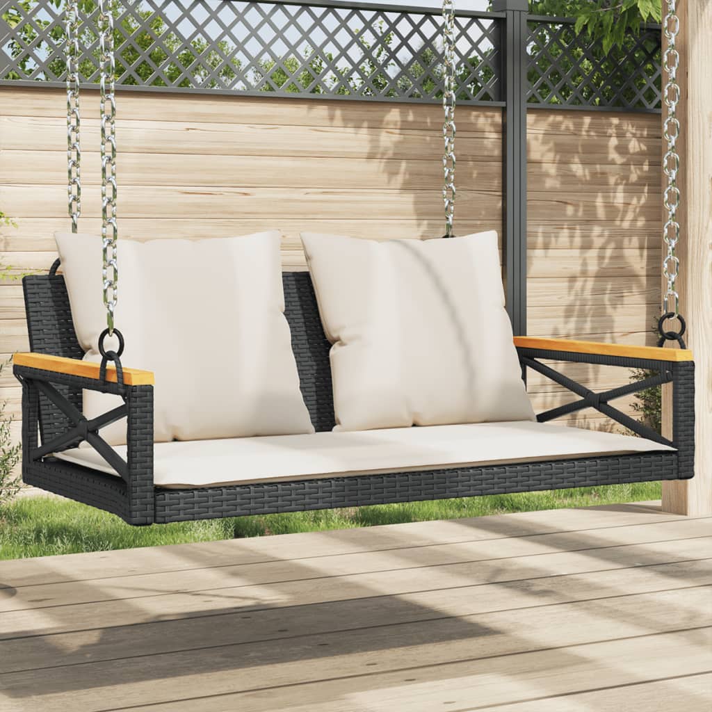foto del prodotto panchina a dondolo con cuscini nera 109x62x40 cm in polyrattan