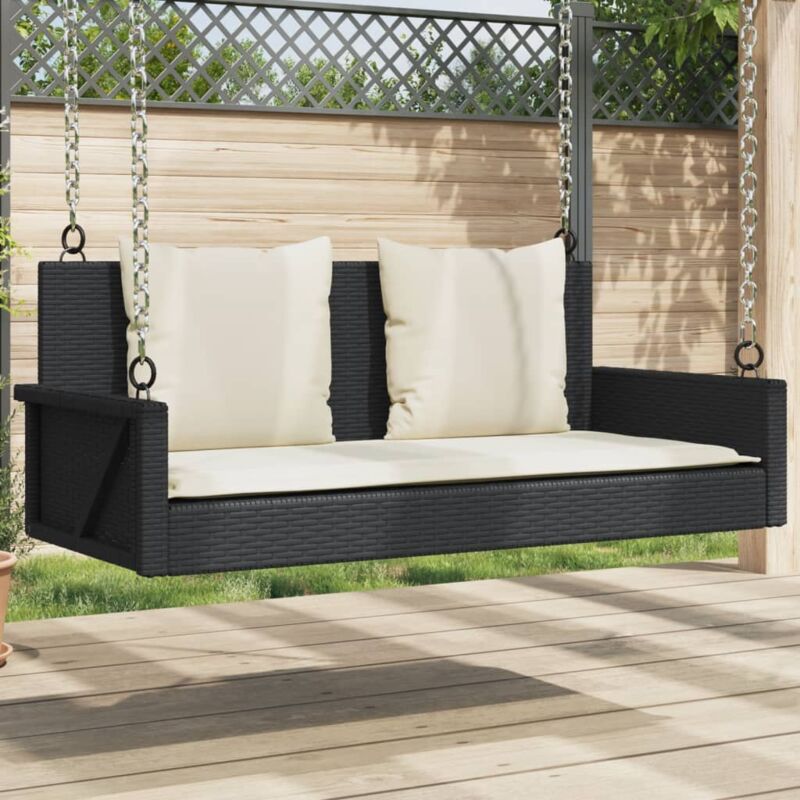 foto del prodotto panchina a dondolo con cuscini nera 119x56x48 cm in polyrattan